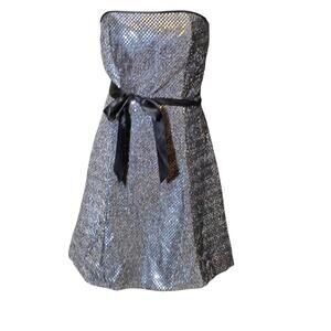 Vintage 90'sJessica McClintock Gunne Sax Silver Sequins Black Tulle Dress sz S/M